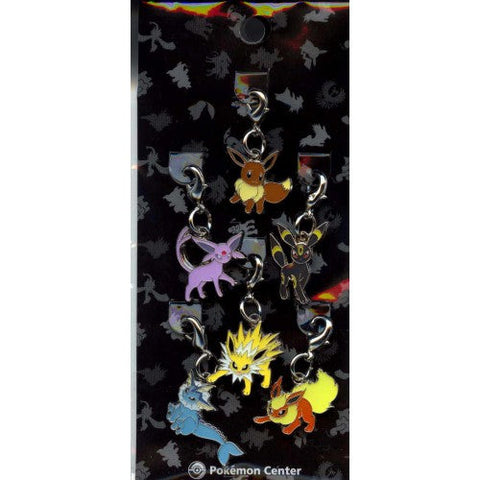 Eevee, Vaporeon, Jolteon, Flareon, Espeon Umbreon - National Pokedex Metal Charm #133, #134, #135, #136, #196, #197 - Authentic Japanese Pokémon Center Keychain 