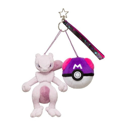 Mewtwo & Master Ball Mascot Plush Keychain BALL FREAK - Authentic Japanese Pokémon Center Keychain 