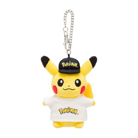 Pikachu Mascot Plush Keychain Pokémon logo - Authentic Japanese Pokémon Center Keychain 