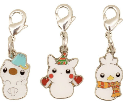 Pikachu, Torchic, Oshawott PokéDaruma Metal Charm Keychain Set - Authentic Japanese Pokémon Center Keychain 